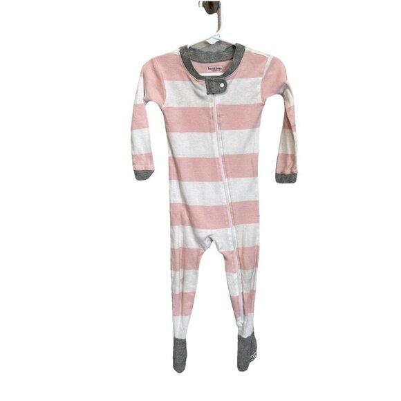 Burts Bees Baby Girls Sleeper/Footed Pajamas Sz 12M Pink Striped Pjs - Picture 1 of 9